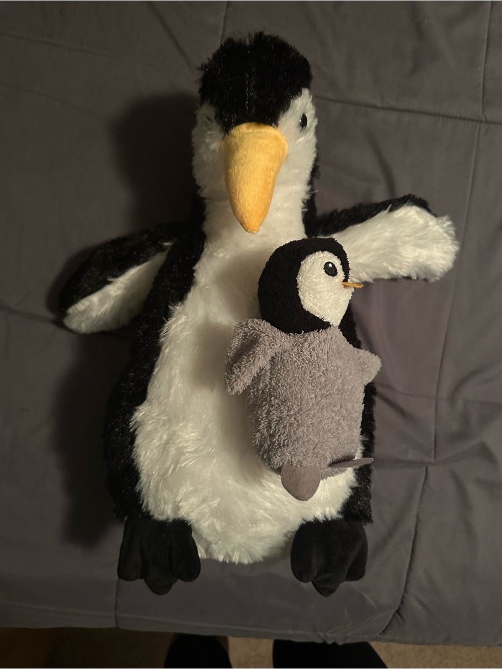 Plush Penguin Parent and Chick Soft Toy Set - Black, White, Gray